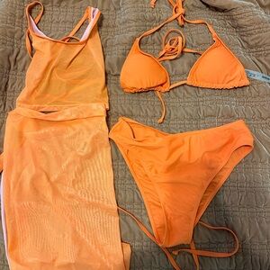 SHEIN Orange Bikini Set with Sheer Cover-Up
